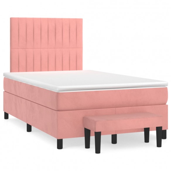 Cadre de lit avec matelas rose 120x190 cm velours