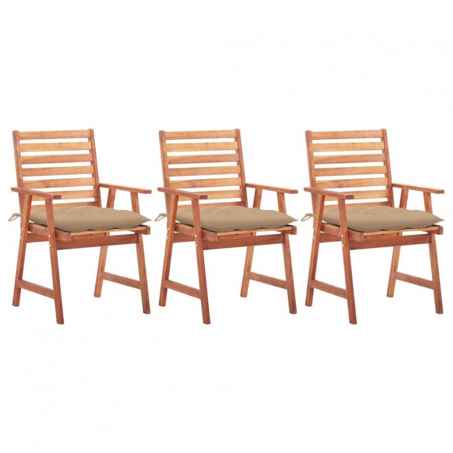 Chaises à dîner d'extérieur 3 pcs avec coussins Acacia massif