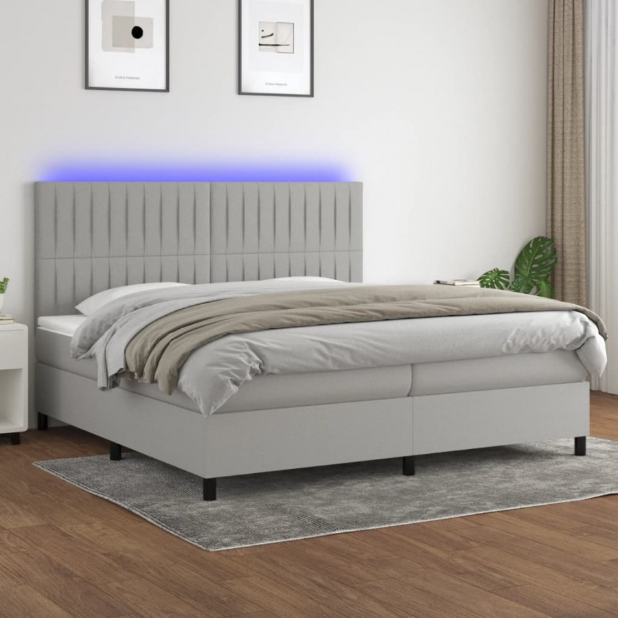 Cadre de lit et matelas et LED Gris clair 200x200 cm