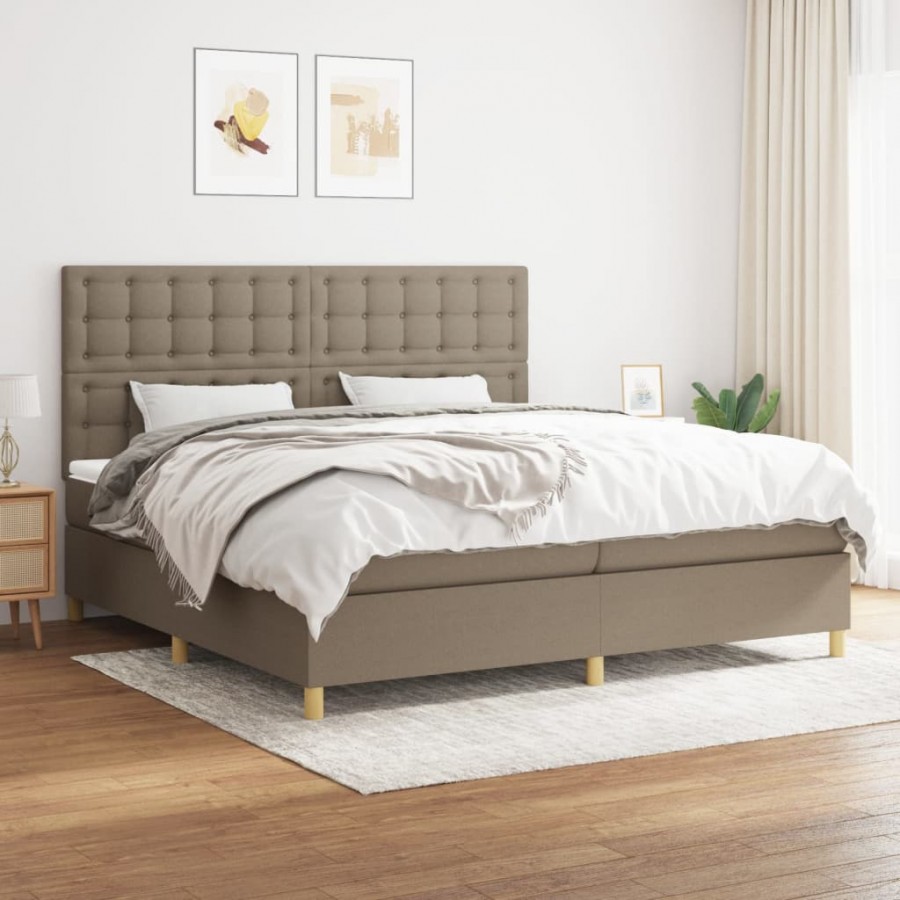 Cadre de lit avec matelas Taupe 200x200 cm Tissu