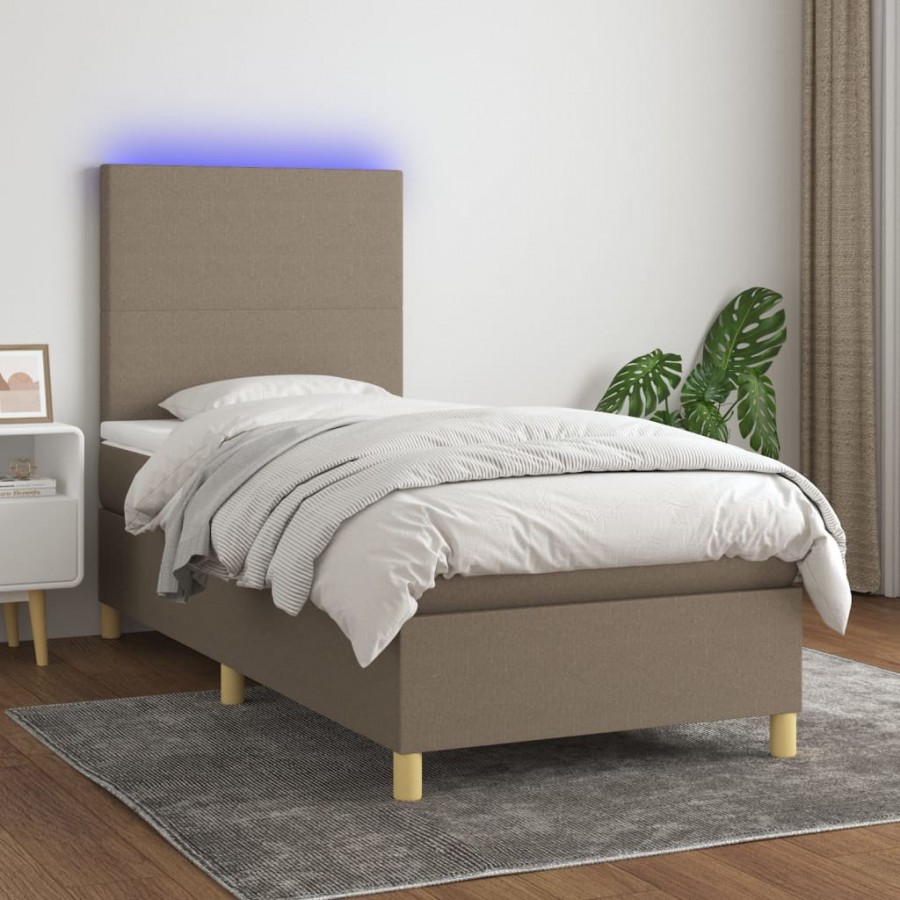 Cadre de lit et matelas et LED Taupe 100x200cm Tissu