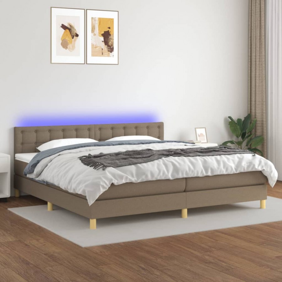 Cadre de lit et matelas et LED Taupe 200x200cm Tissu