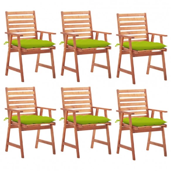 Chaises à dîner d'extérieur 6 pcs avec coussins Acacia massif