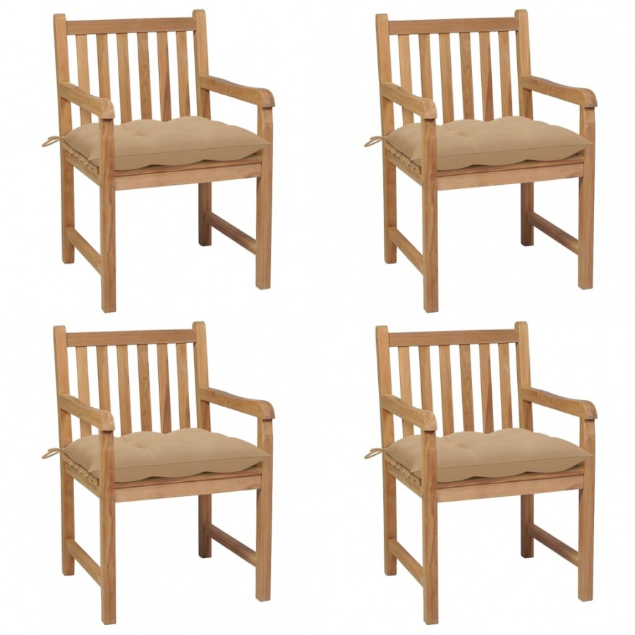 Chaises de jardin 4 pcs avec coussins beige Bois de teck solide