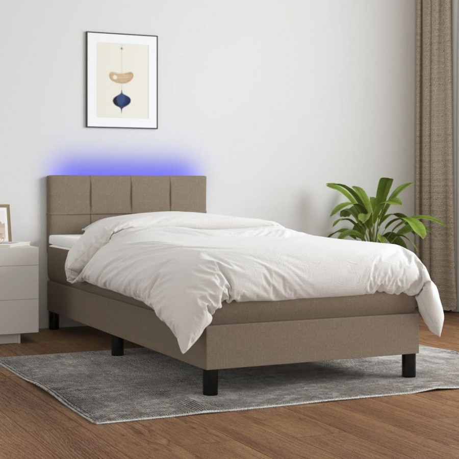 Cadre de lit avec matelas LED Taupe 100x200 cm Tissu