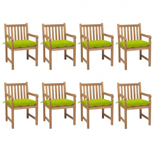 Chaises de jardin 8 pcs avec coussins vert vif Teck solide