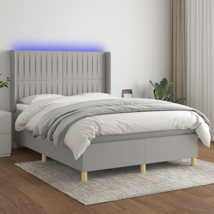 Cadre de lit matelas LED Gris clair 140x190 cm Tissu