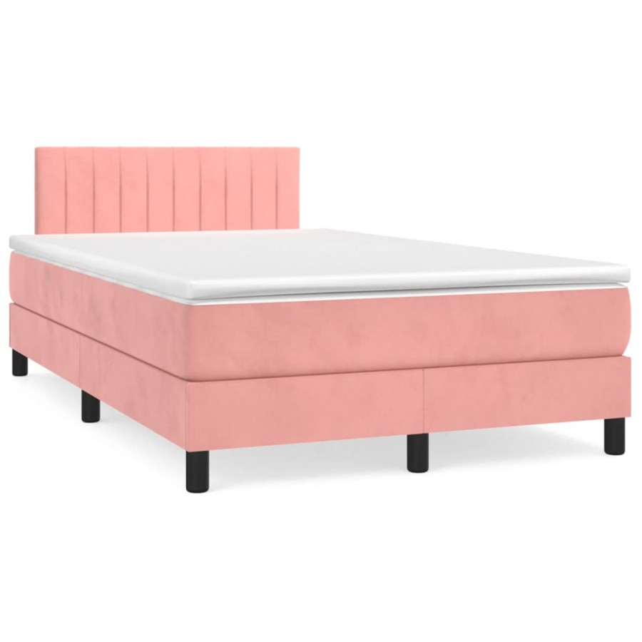 Cadre de lit avec matelas rose 120x190 cm velours