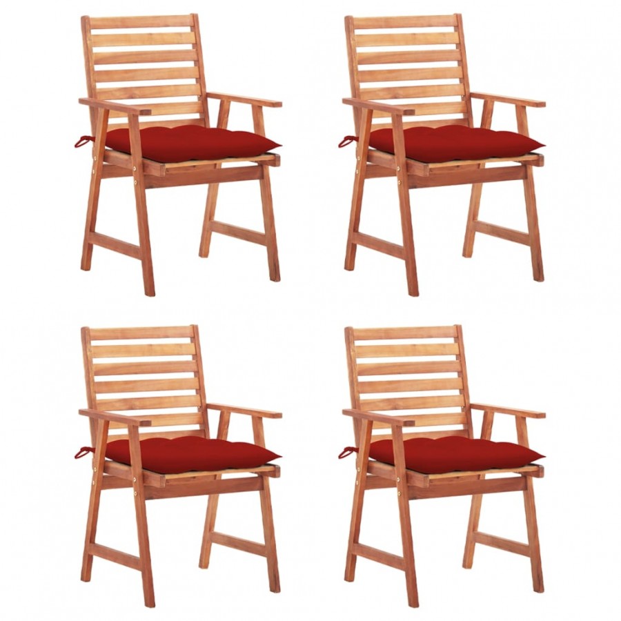 Chaises à dîner d'extérieur 4 pcs avec coussins Acacia massif