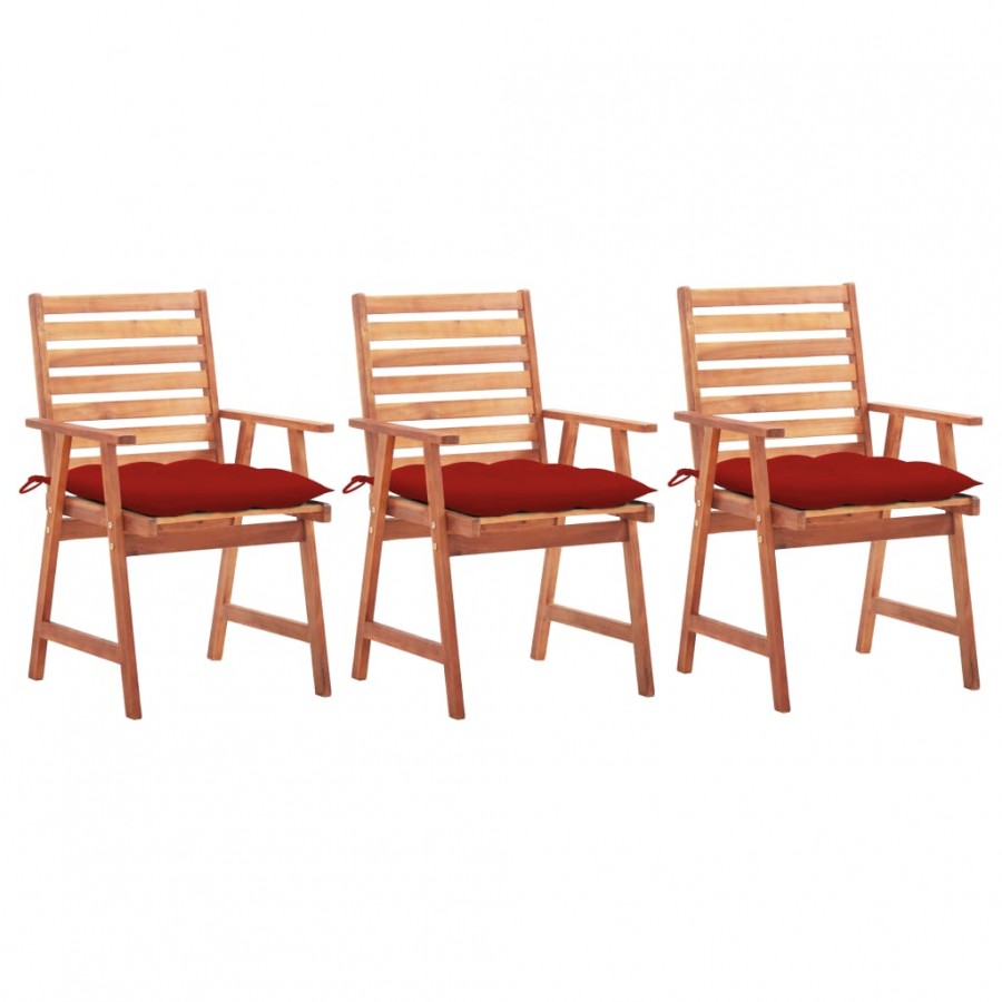 Chaises à dîner d'extérieur 3 pcs avec coussins Acacia massif