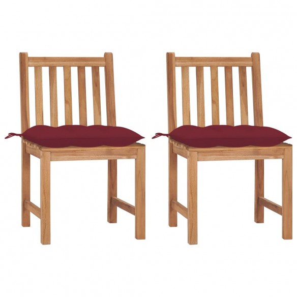 Chaises de jardin 2 pcs avec coussins Bois de teck massif