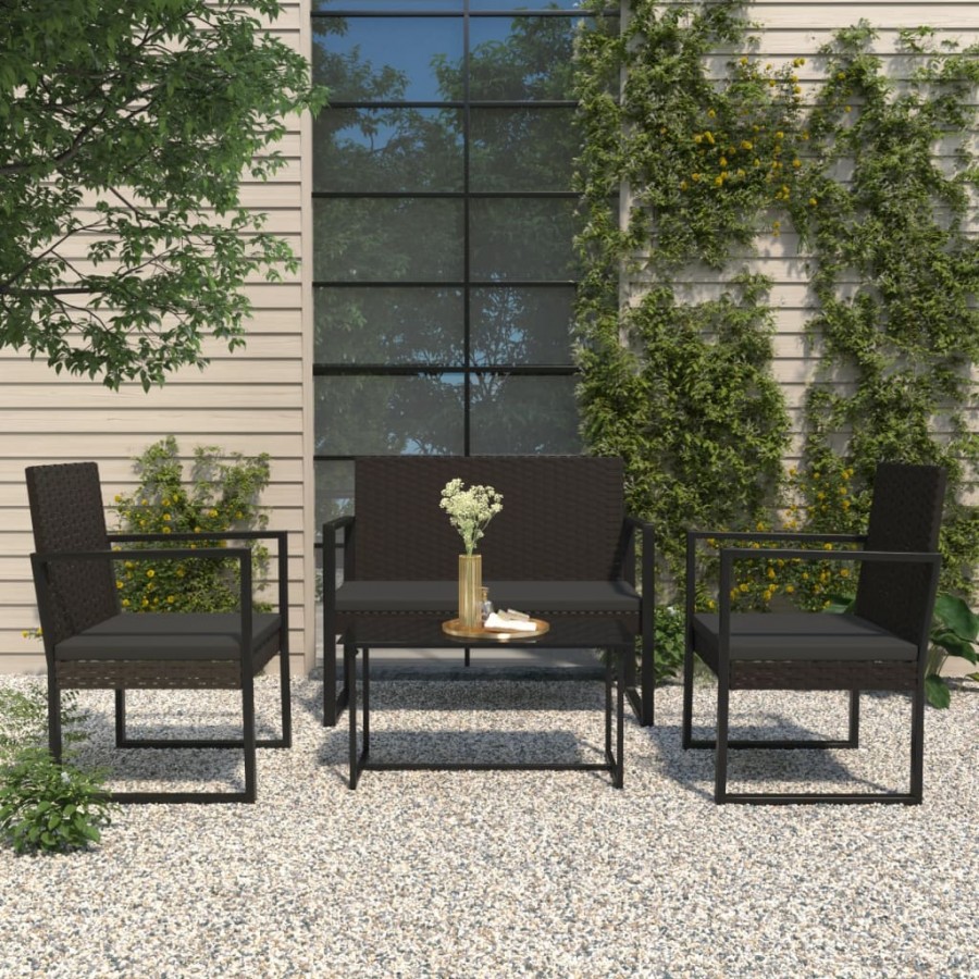 Banc de jardin avec coussins noir 106 cm résine tressée