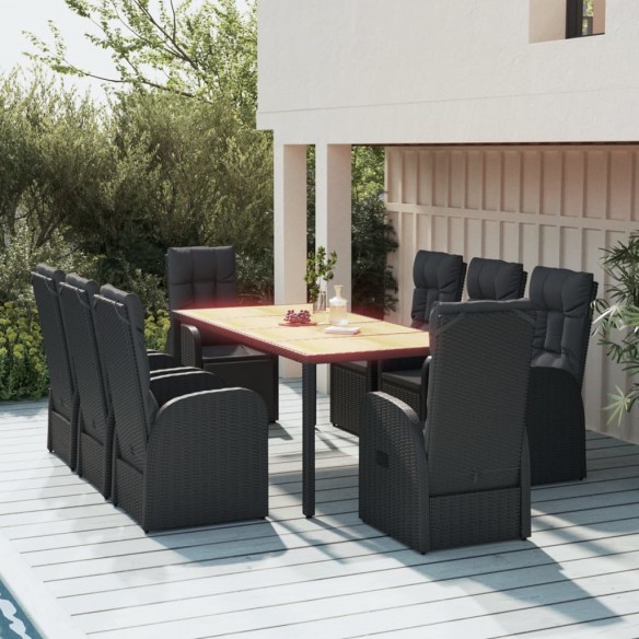 Ensemble à manger de jardin 9pcs coussins noir résine tressée