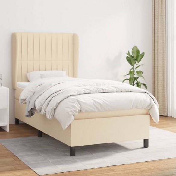 Cadre de lit avec matelas Crème 90x200 cm Tissu