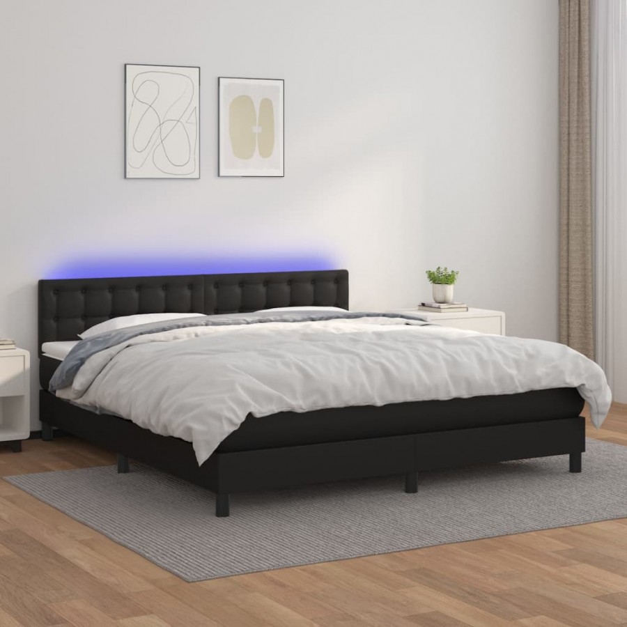 Cadre de lit avec matelas et LED Noir 160x200cm