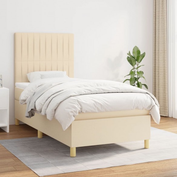 Cadre de lit avec matelas Crème 80x200 cm Tissu