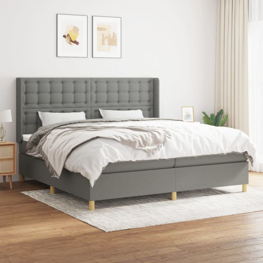 Cadre de lit avec matelas Gris foncé 200x200cm Tissu