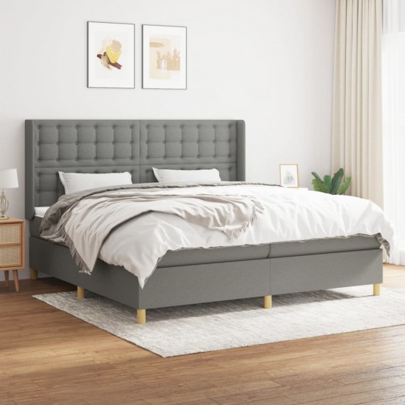 Cadre de lit avec matelas Gris foncé 200x200cm Tissu