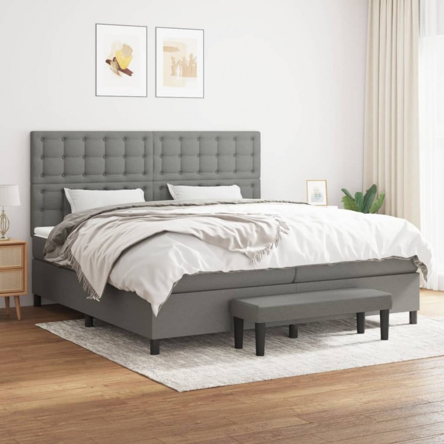 Cadre de lit avec matelas Gris foncé 200x200cm Tissu