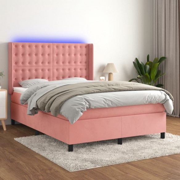 Cadre de lit matelas et LED Rose 140x190 cm Velours