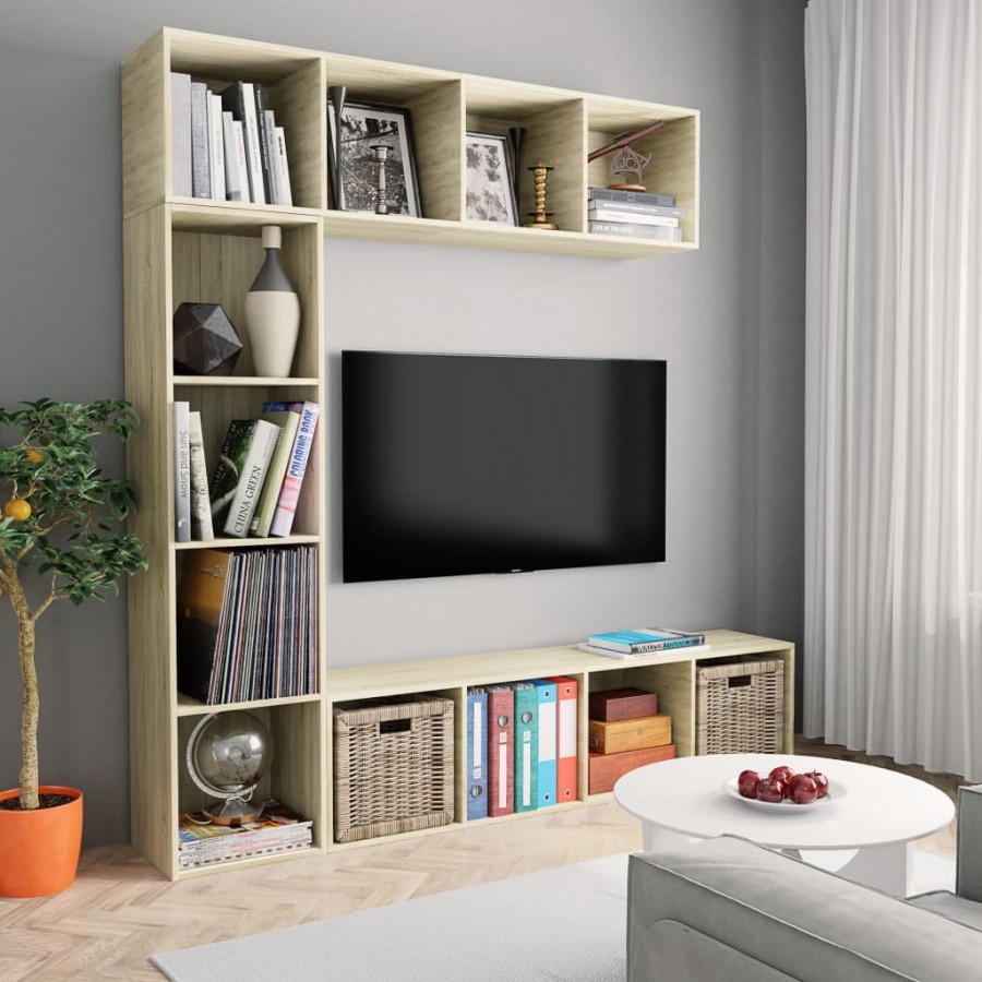 Jeu de bibliothèque/meuble TV 3 pcs Chêne sonoma 180x30x180 cm