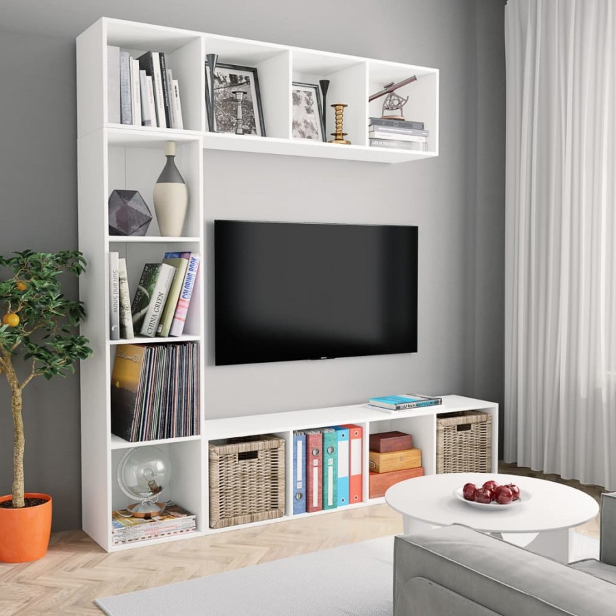 Ensemble de bibliothèque/meuble TV 3 pcs Blanc 180x30x180 cm