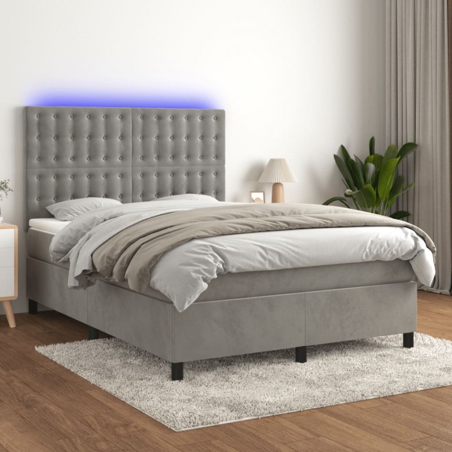 Cadre de lit matelas et LED Gris clair 140x190 cm