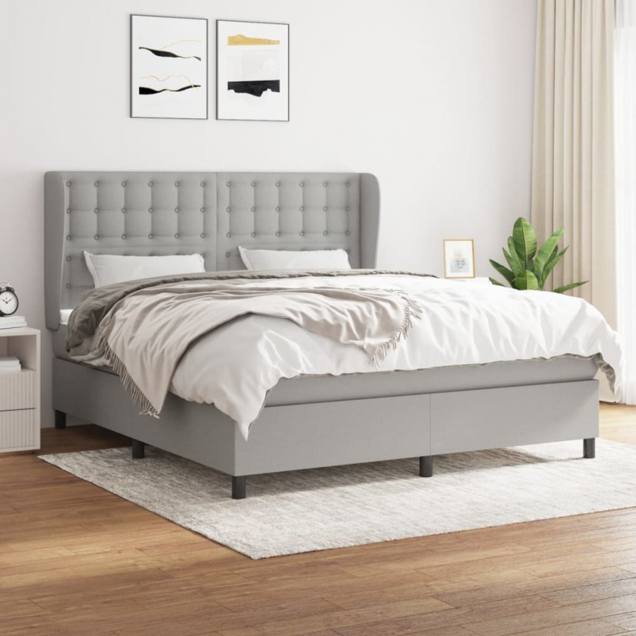 Cadre de lit avec matelas Gris clair 160x200cm Tissu