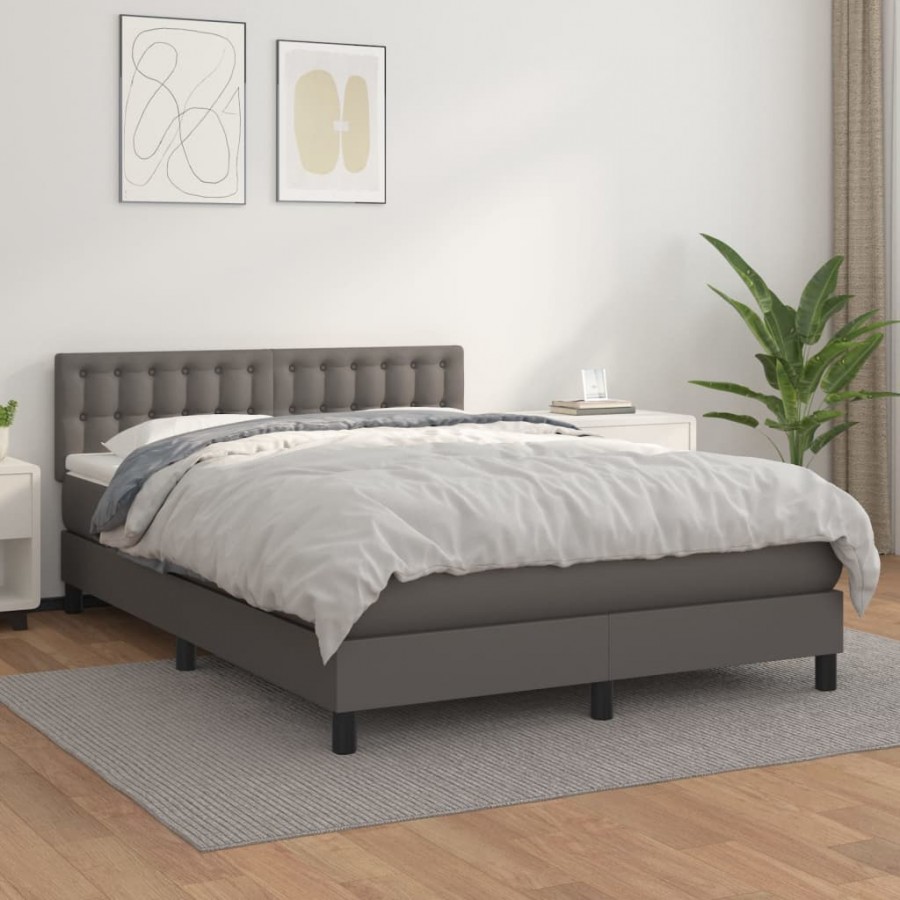 Cadre de lit avec matelas Gris 140x190 cm Similicuir