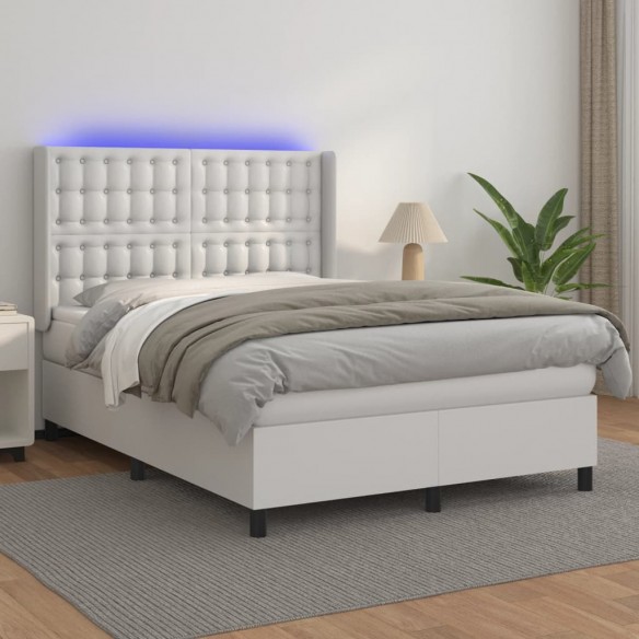 Cadre de lit matelas LED Blanc 140x200 cm Similicuir