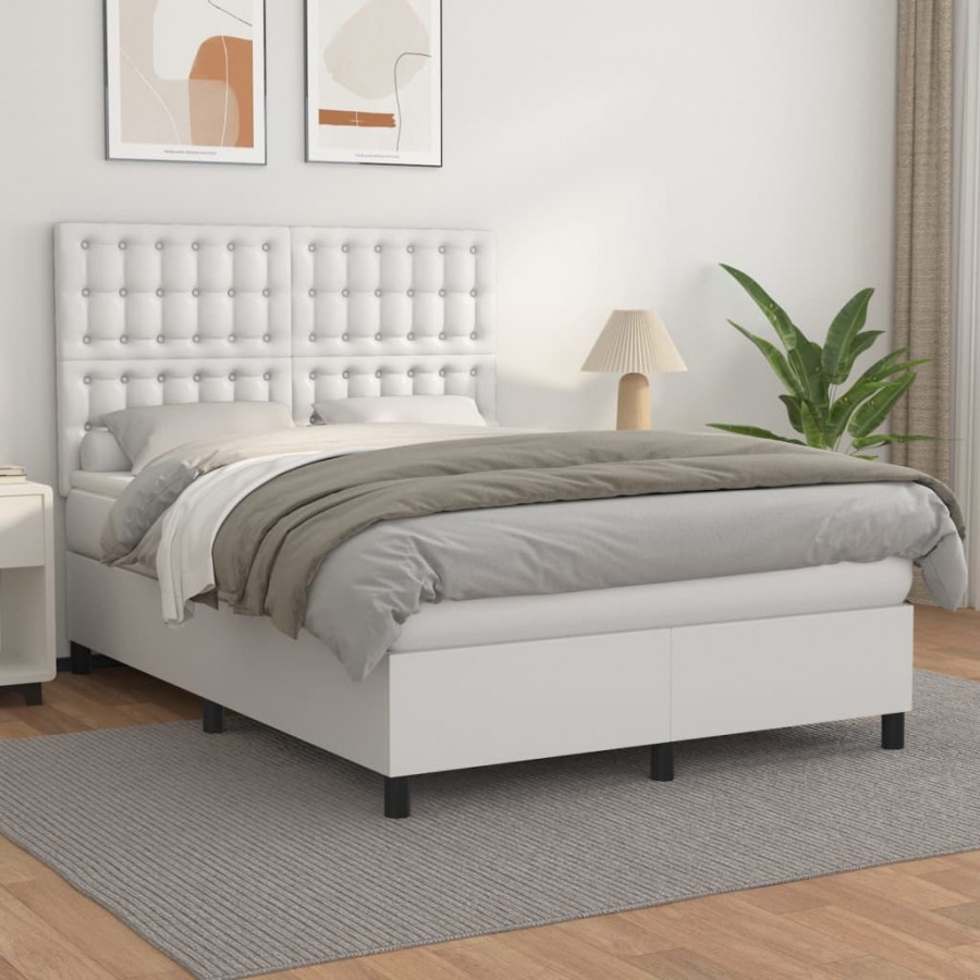 Cadre de lit avec matelas Blanc 140x200cm Similicuir