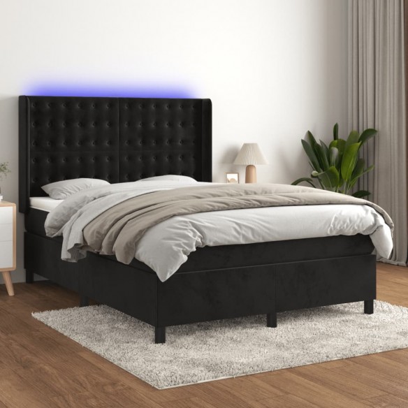 Cadre de lit matelas et LED Noir 140x190 cm Velours