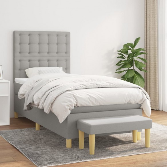 Cadre de lit avec matelas Gris clair 80x200 cm Tissu