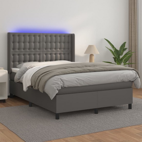 Cadre de lit matelas LED Gris 140x200 cm Similicuir