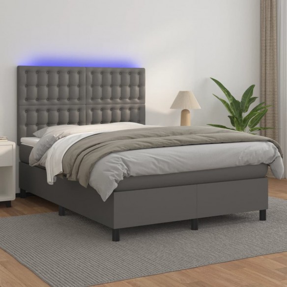 Cadre de lit avec matelas et LED Gris 140x190 cm