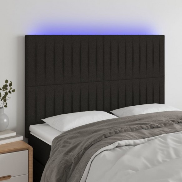 Tête de lit à LED Noir 144x5x118/128 cm Tissu