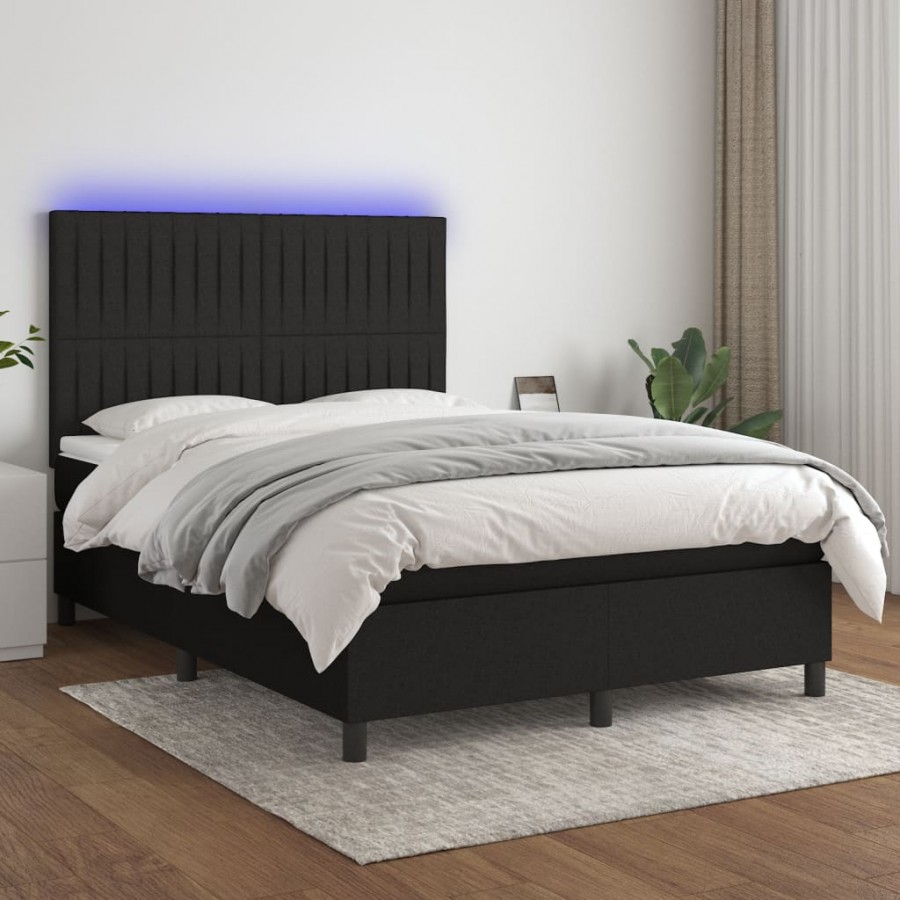 Cadre de lit et matelas et LED Noir 140x190 cm Tissu