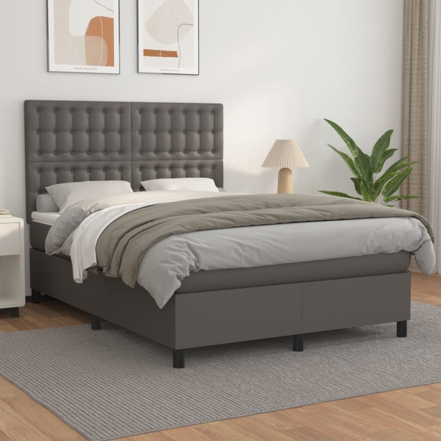 Cadre de lit avec matelas Gris 140x190 cm Similicuir