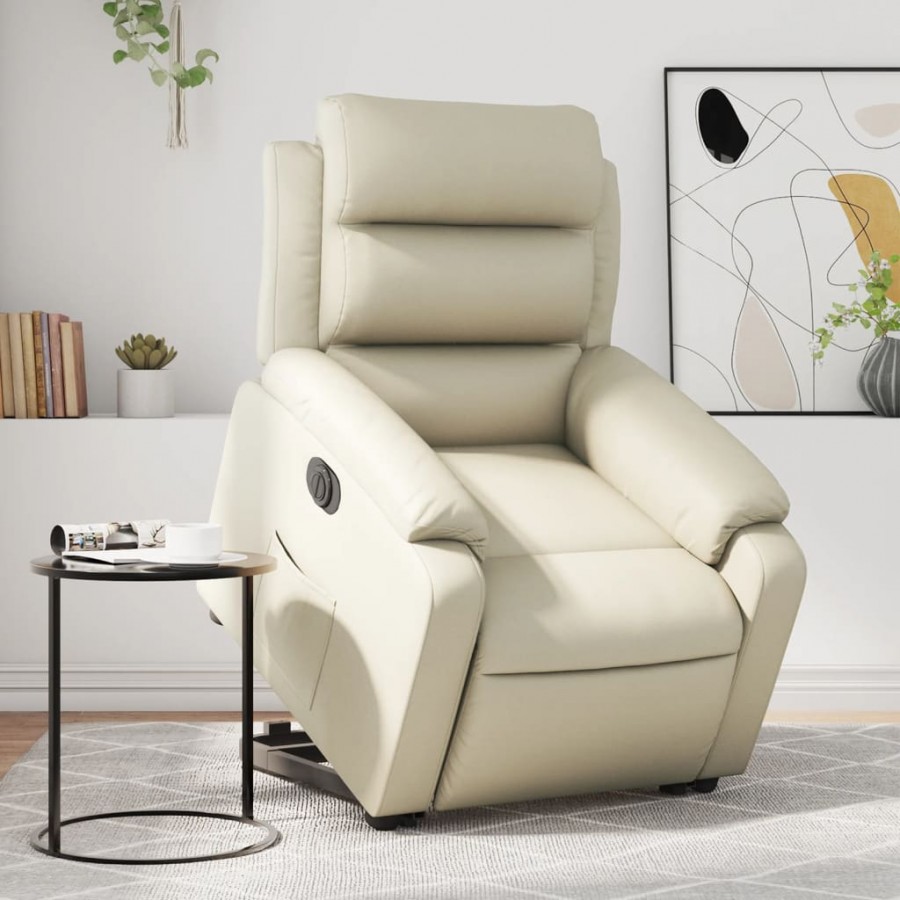 Fauteuil inclinable électrique crème similicuir