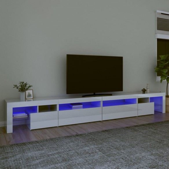 Meuble TV avec lumières LED Blanc brillant 290x36,5x40 cm