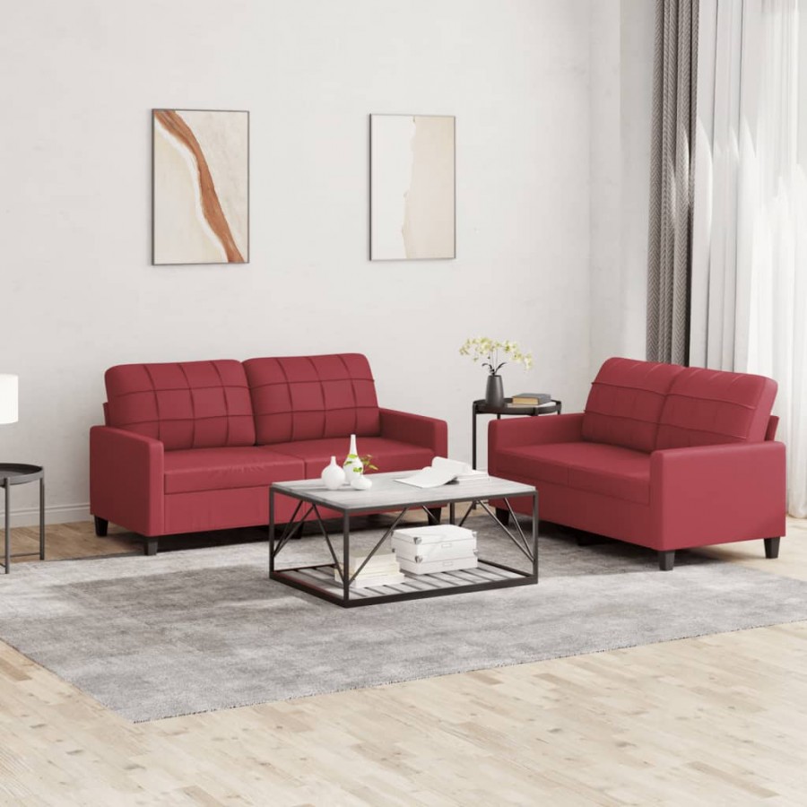 Ensemble de canapés 2 pcs et coussins Rouge bordeaux Similicuir