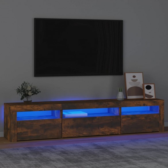 Meuble TV avec lumières LED Chêne fumé 195x35x40 cm