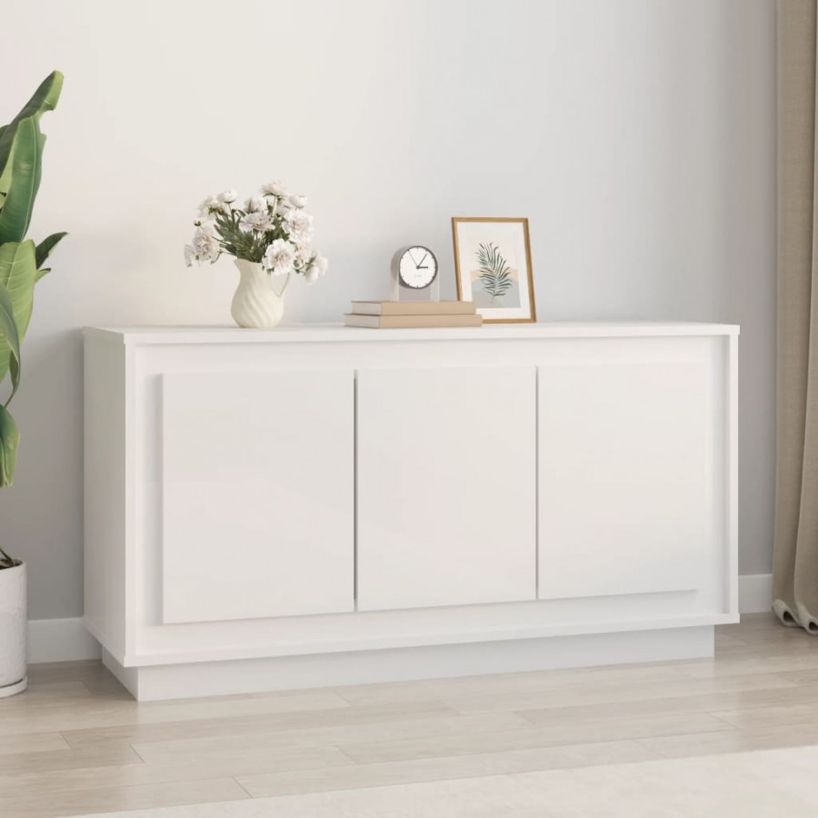 Buffet blanc brillant 102x35x55 cm bois d'ingénierie