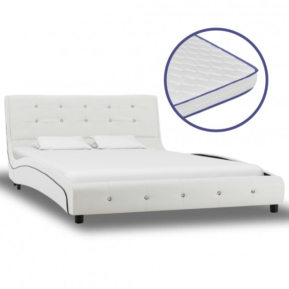 Lit avec matelas à mémoire de forme Blanc Similicuir 120x200 cm