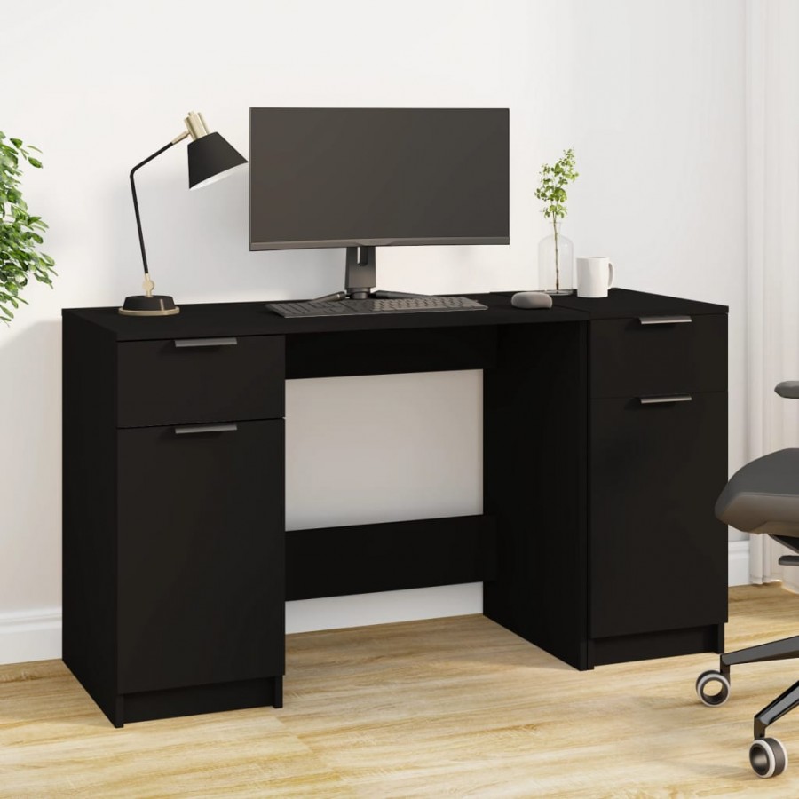 Bureau avec armoire latérale Noir Bois d'ingénierie