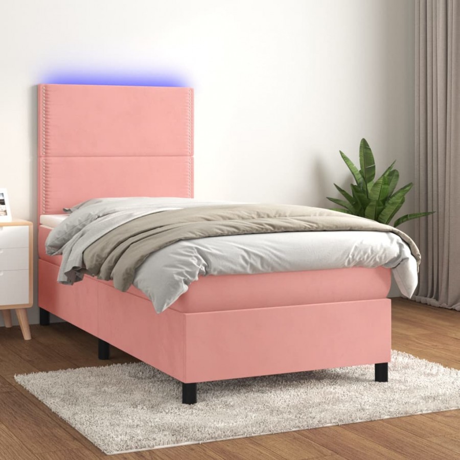 Cadre de lit avec matelas LED Rose 80x200 cm Velours