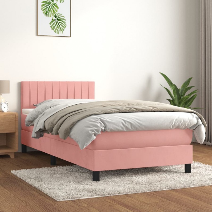 Cadre de lit et matelas Rose 80x200 cm Velours