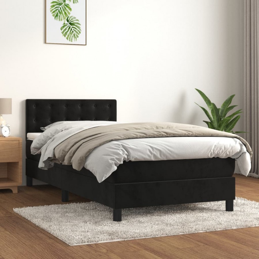 Cadre de lit avec matelas Noir 100x200 cm Velours