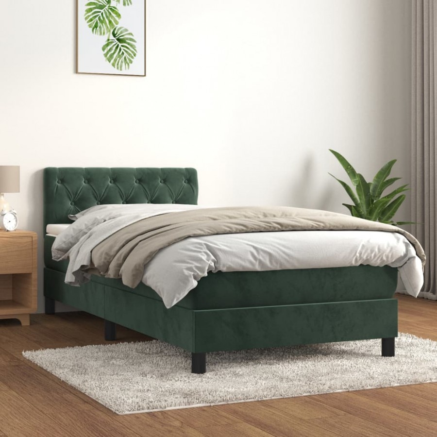 Cadre de lit et matelas Vert foncé 80x200 cm Velours