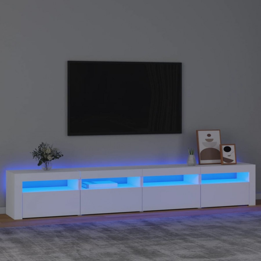 Meuble TV avec lumières LED Blanc 240x35x40 cm